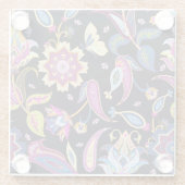 インドペイズリーシームレスフローラオーナメント ガラスコースター (裏面)