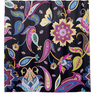 インドペイズリーシームレスフローラオーナメント シャワーカーテン