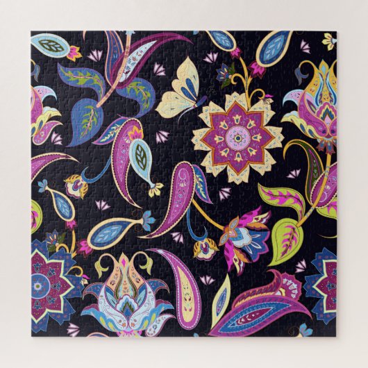 インドペイズリーシームレスフローラオーナメント ジグソーパズル (縦)