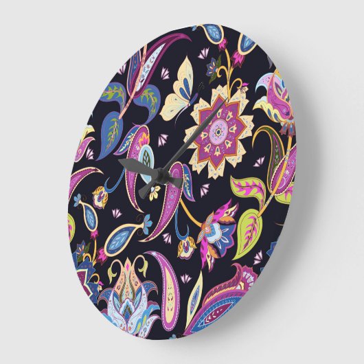 インドペイズリーシームレスフローラオーナメント ラージ壁時計 (傾斜)