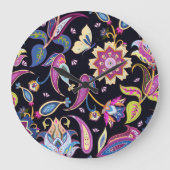 インドペイズリーシームレスフローラオーナメント ラージ壁時計 (正面)