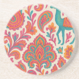 インドボヘミアカラフルジプシースタイル水彩画 コースター