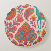 インドボヘミアカラフルジプシースタイル水彩画 ラウンドクッション (裏面)