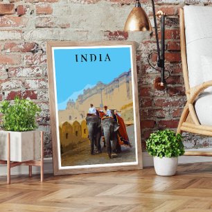 インドレトロスタイルゾウ旅行 ポスター