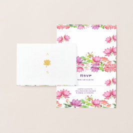 インド伝統的な結婚式 蓮の花のRSVPカード 箔カード