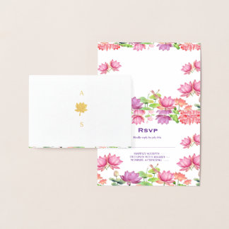 インド伝統的な結婚式 蓮の花のRSVPカード 箔カード