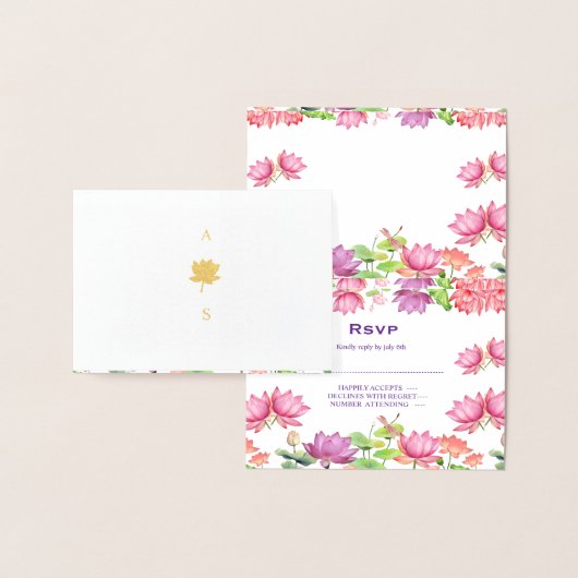 インド伝統的な結婚式 蓮の花のRSVPカード 箔カード (ディスプレー)