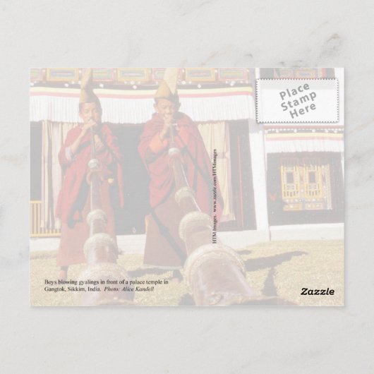 インド吹のサキムで若い僧侶のギャリング ポストカード (裏面)
