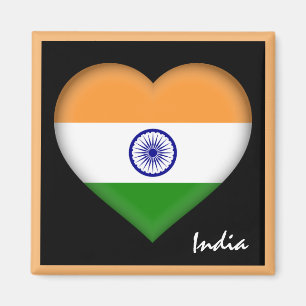 インド国旗とインディアンハート、旅行インド/スポーツ マグネット