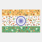 インド国旗と文化品目 長方形シール (正面)