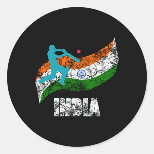 インド国旗のインディアンクリケット ラウンドシール (正面)