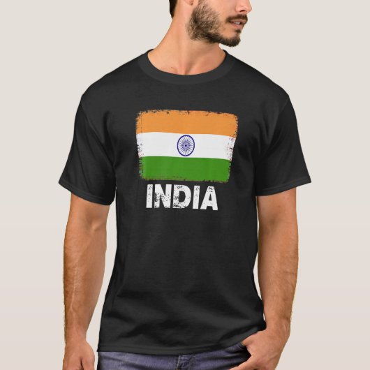インド国旗のサポートインディアン人女性男性 Tシャツ (正面)