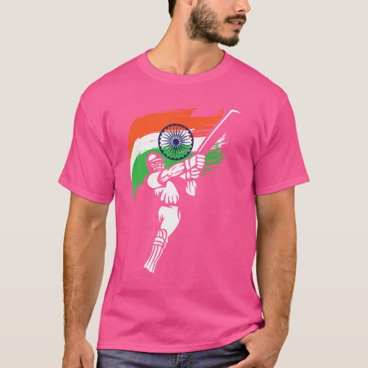 インド国旗のバスマン・クリケット Tシャツ (正面)
