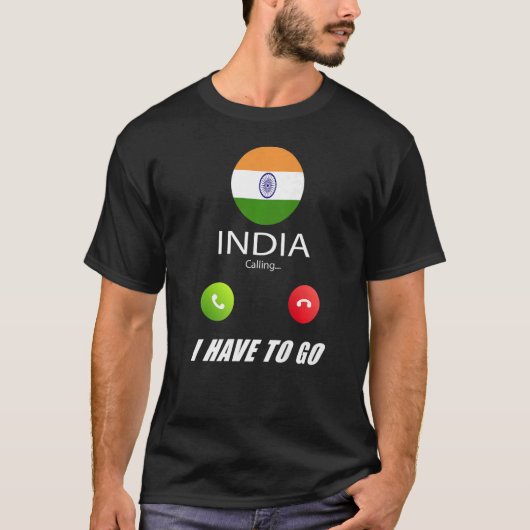 インド国旗の土産インドが電話している Tシャツ (正面)