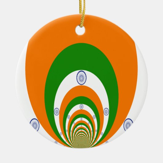 インド国旗の色万華鏡のように千変万化するパターン セラミックオーナメント (正面)