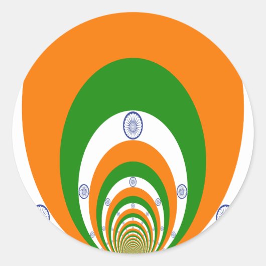 インド国旗の色万華鏡のように千変万化するパターン ラウンドシール (正面)