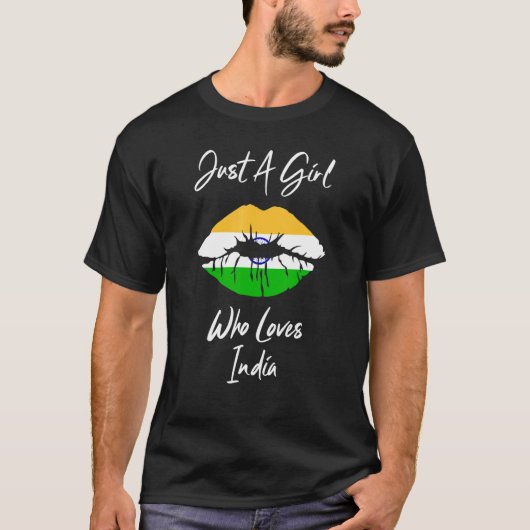 インド国旗を愛するレディースリップ Tシャツ (正面)