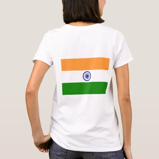 インド国旗を持つ女性フリースジップジョガー Tシャツ (裏面)