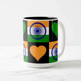 インド国旗ハート模様愛国的インディアンプライド ツートーンマグカップ