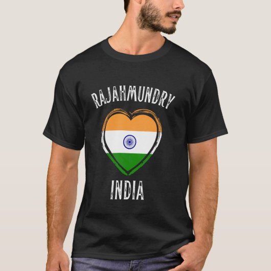 インド国旗ハート ラージャムンドリー市 Tシャツ (正面)