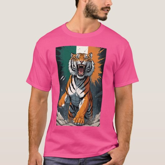 インド国旗ベンガルトラ国産インディアン Tシャツ (正面)