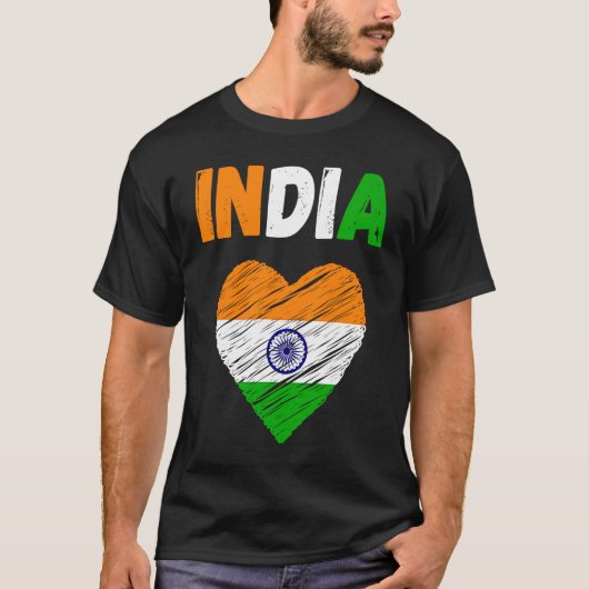 インド国旗ホリデーインドハートインディアン旗 Tシャツ (正面)