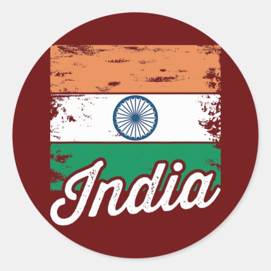 インド国旗ヴィンテージインディアン国旗インド・アメリカン ラウンドシール (正面)