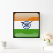インド国旗 スクエア壁時計 (ホーム)