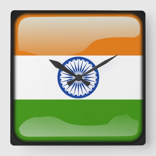 インド国旗 スクエア壁時計 (正面)
