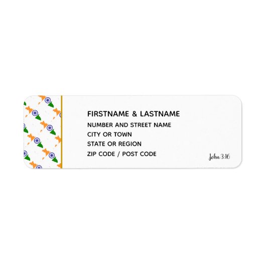 インド国旗 | John 3:16 |インディアンマップ差出人住所 ラベル (正面)