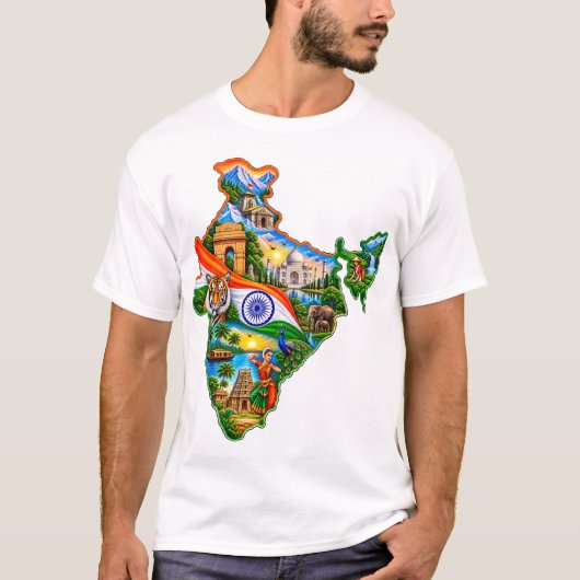 インド地図の誇り - インド文化、自然、そして伝統文化 Tシャツ (正面)
