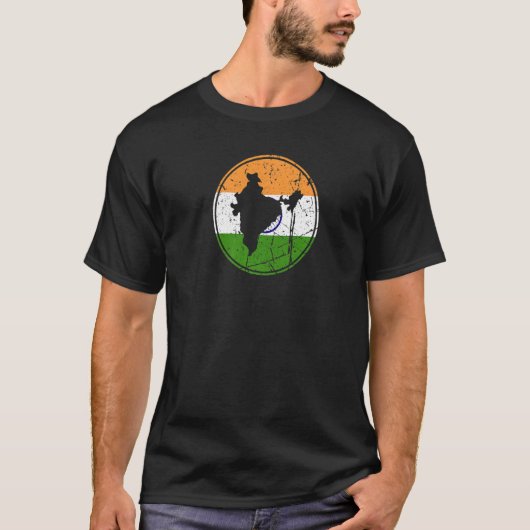 インド地図ヴィンテージインディアン国旗 Tシャツ (正面)