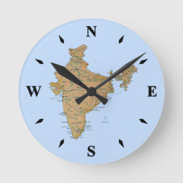 インド地図時計 ラウンド壁時計