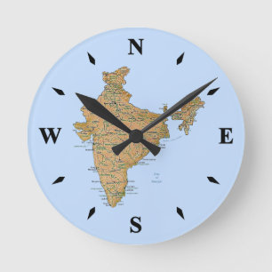 インド地図時計 ラウンド壁時計