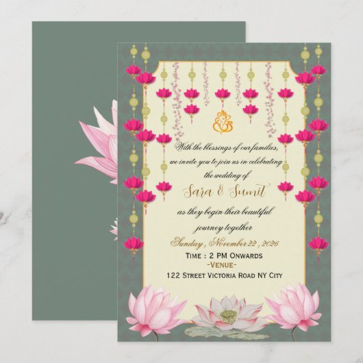 インド式結婚式のデジタル招待状（編集可能） 招待状 (正面/裏面)