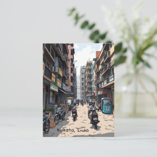 インド忙しコルカタのダウンタウン通り ポストカード (スタンド正面)