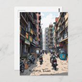 インド忙しコルカタのダウンタウン通り ポストカード (正面/裏面)