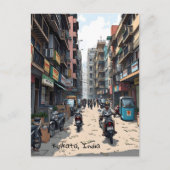 インド忙しコルカタのダウンタウン通り ポストカード (正面)
