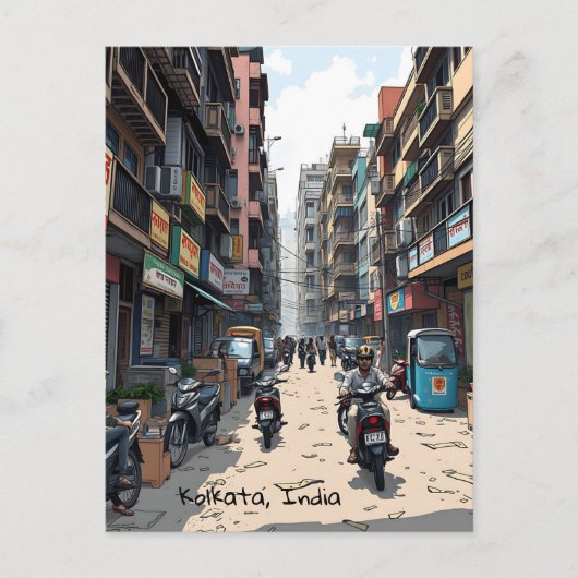 インド忙しコルカタのダウンタウン通り ポストカード (正面)