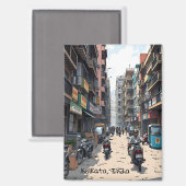 インド忙しコルカタのダウンタウン通り マグネット (正面/裏面)