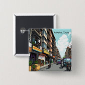 インド忙しコルカタのダウンタウン通り 缶バッジ (正面&裏面)