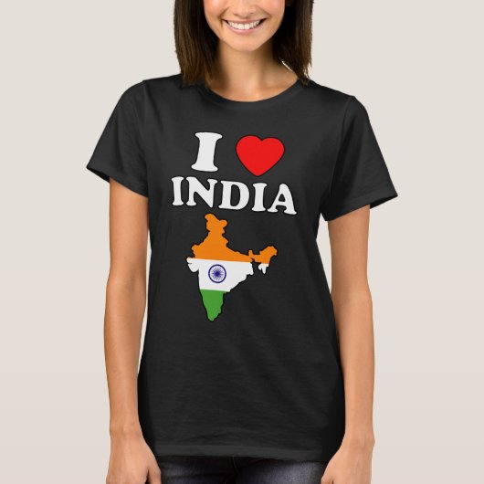 インド愛 インドのハート バーラト 地図 国旗 ヒンドゥスタン Tシャツ (正面)