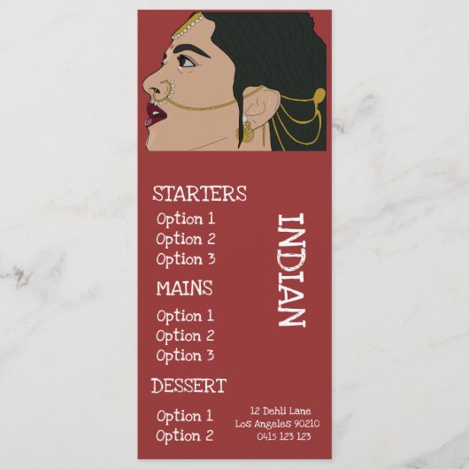 インド料理のディナーメニュー メニュー (正面)