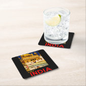 インド旅行ポスターインディアンヴィンテージアート スクエアペーパーコースター (インサイチュ)