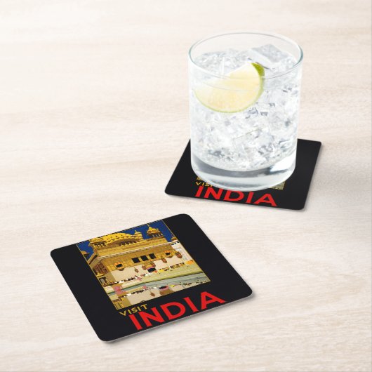 インド旅行ポスターインディアンヴィンテージアート スクエアペーパーコースター (インサイチュ)