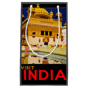 インド旅行ポスターインディアンヴィンテージアート スモールペーパーバッグ