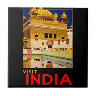 インド旅行ポスターインディアンヴィンテージアート タイル