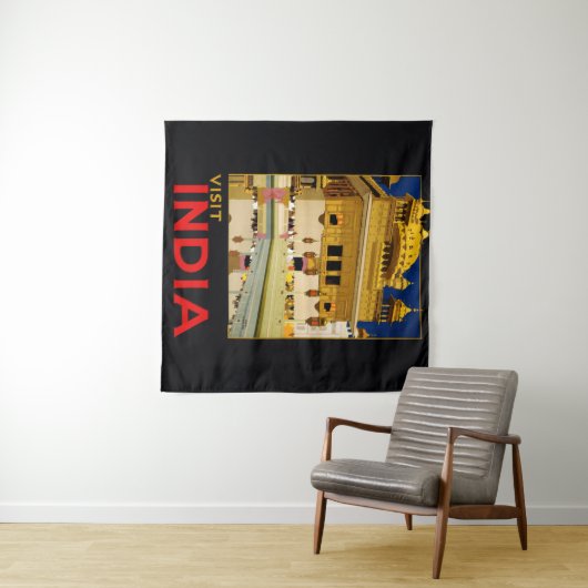 インド旅行ポスターインディアンヴィンテージアート タペストリー (インサイチュ(横))