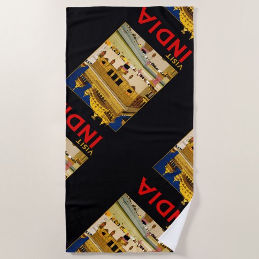 インド旅行ポスターインディアンヴィンテージアート ビーチタオル (正面)