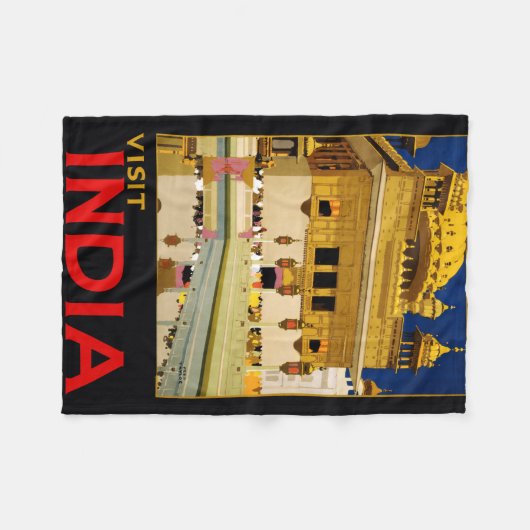 インド旅行ポスターインディアンヴィンテージアート フリースブランケット (正面(横))